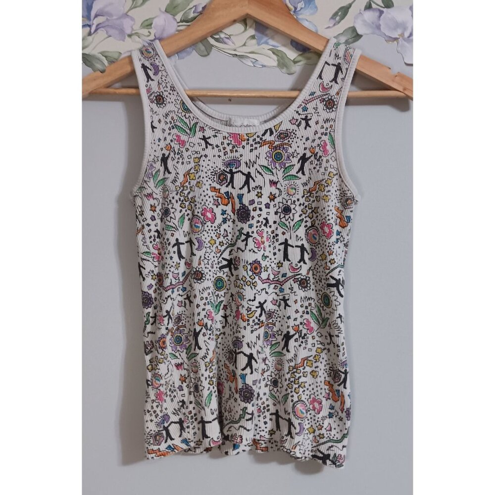 Ivy Small White Colorful Art to Wear Fun Vintage 90s Retro Pullover Tank Top